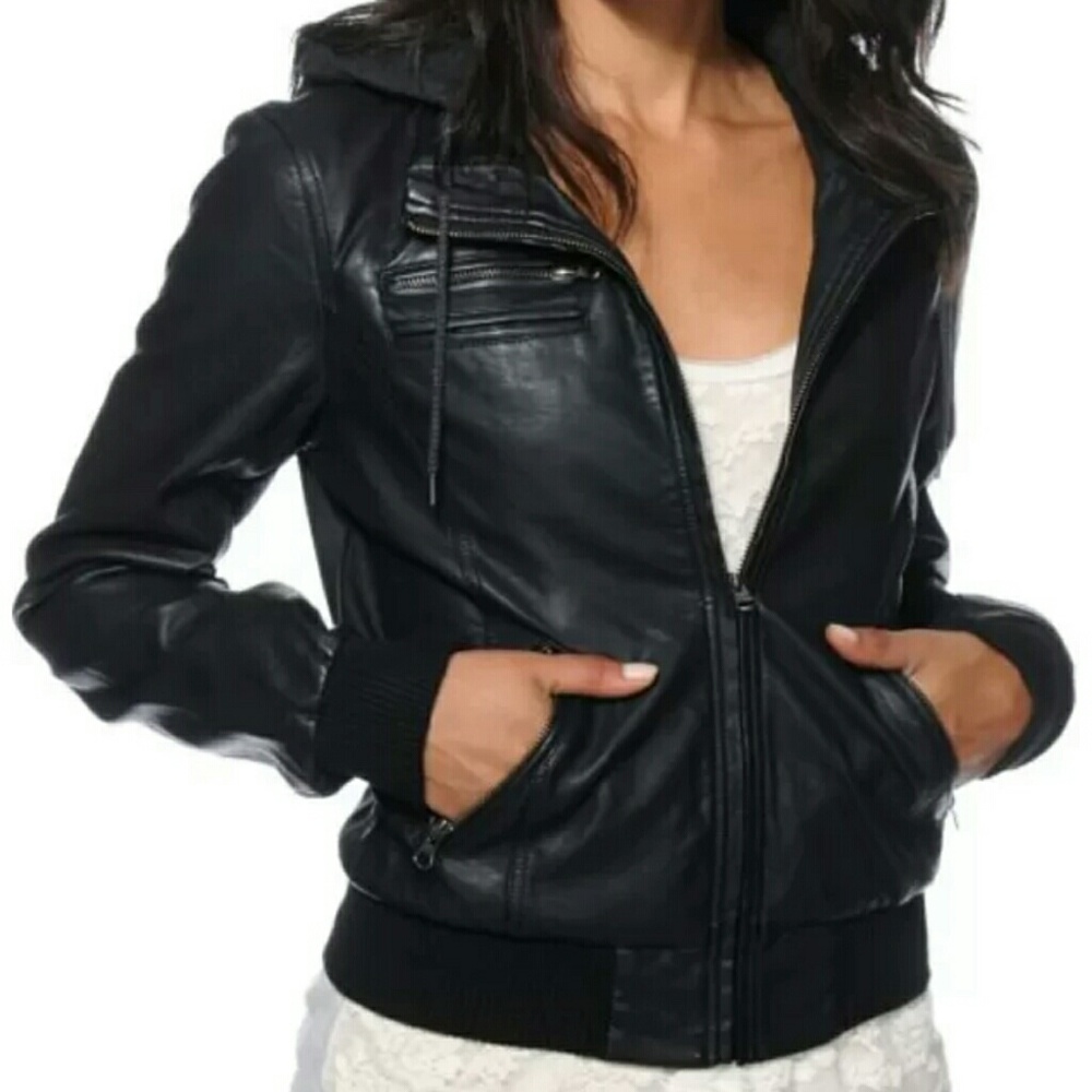 Faux Leather Hoodie Jacket~ Medium ~ price firm